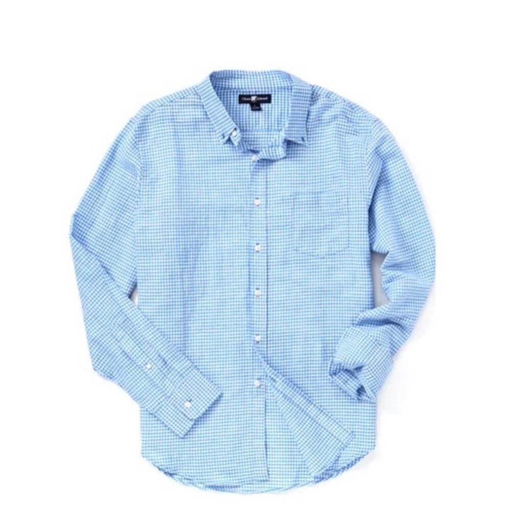 Chase Edward Light Blue Gingham Plaid Mens Long Sleeve Shirt XL 60% cotton